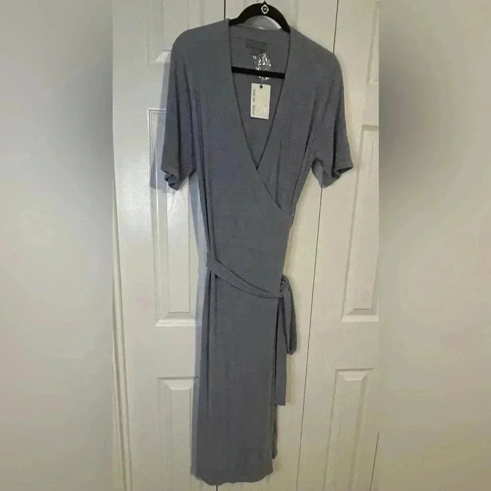 Elegant Gray Wrap Dress - Picture 2 of 10